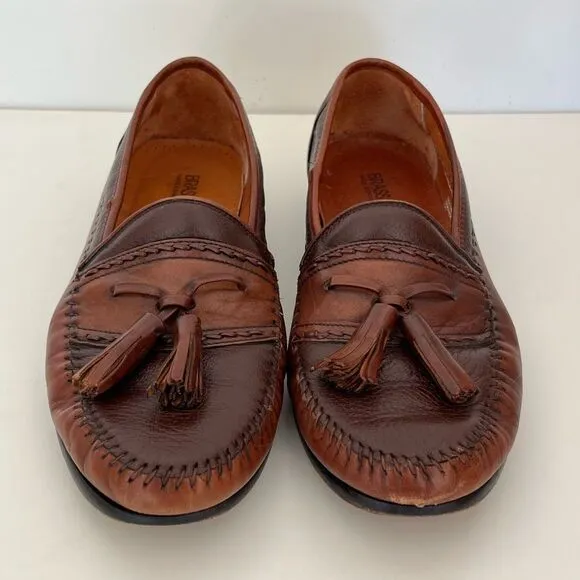 Brass Boot Tassel Leather Loafer Mens 8 W 2-Tone Brown Shoes Moccasins Moc Spain