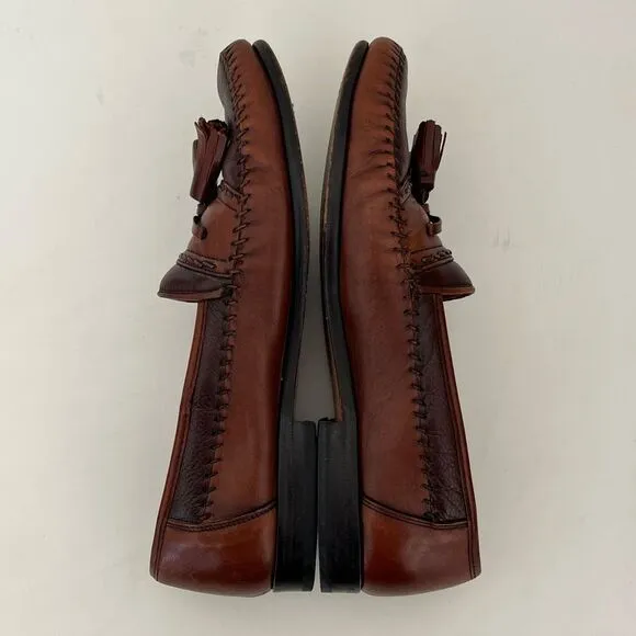 Brass Boot Tassel Leather Loafer Mens 8 W 2-Tone Brown Shoes Moccasins Moc Spain