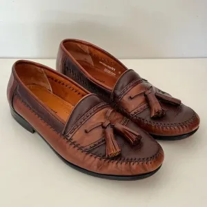 Brass Boot Tassel Leather Loafer Mens 8 W 2-Tone Brown Shoes Moccasins Moc Spain
