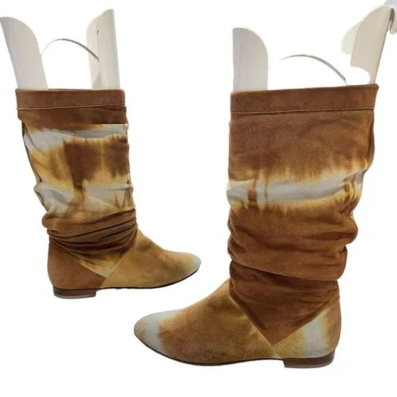 Brian Atwood Women's Brown Tie Dye Sueded Ontario Batik Boots Size 6