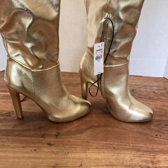 BRIAN ATWOOD X EXPRESS Metallic over the Knee Heeled Boots SIZE 7.5