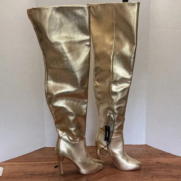 BRIAN ATWOOD X EXPRESS Metallic over the Knee Heeled Boots SIZE 7.5