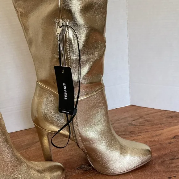 BRIAN ATWOOD X EXPRESS Metallic over the Knee Heeled Boots SIZE 7.5