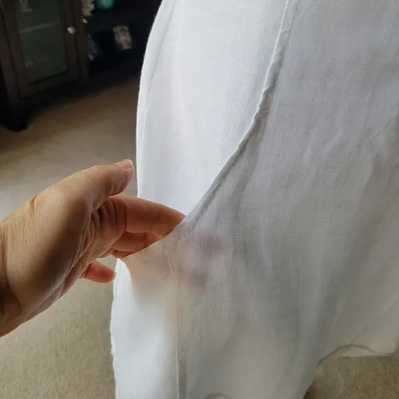 Bright White Linen Ruffled Sleeveless Casual Dress with Pockets from Italy