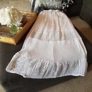 Bright White Rayon Maxi Skirt with Lace Details Like NEW