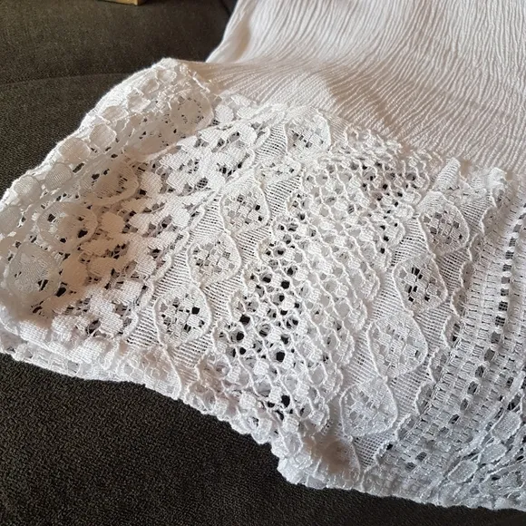 Bright White Rayon Maxi Skirt with Lace Details Like NEW