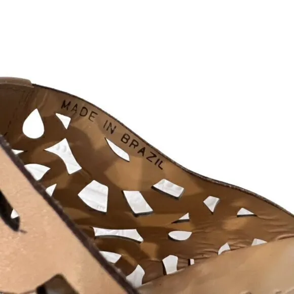 Brighton Daria Tan Leather Silver Charm Woven Wedge Sandals Size 6M BOHO‎ Summer