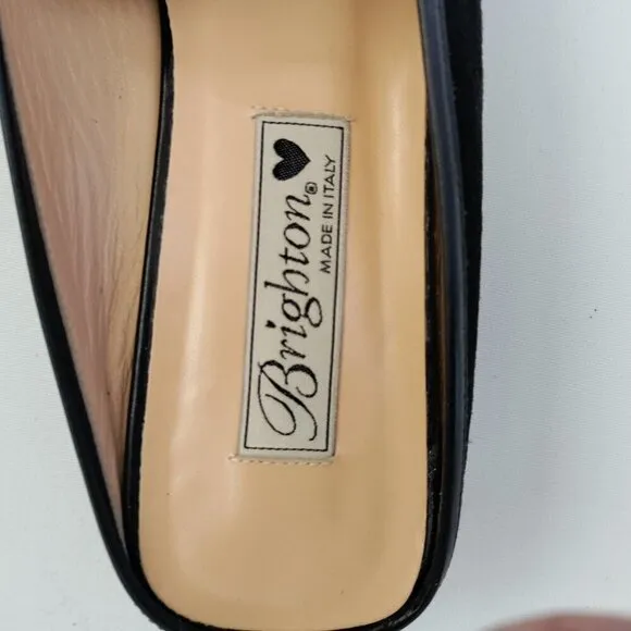Brighton Leather Melanie Size 9 Slides Mules Shoes Beaded Silver Heart Black