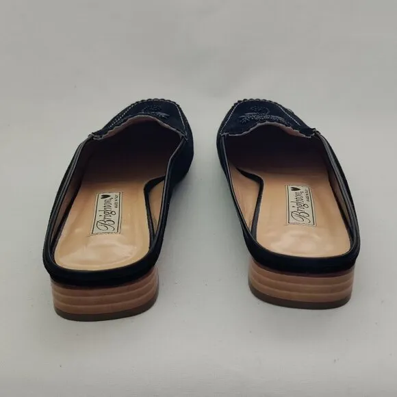Brighton Leather Melanie Size 9 Slides Mules Shoes Beaded Silver Heart Black