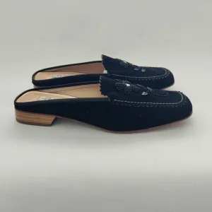 Brighton Leather Melanie Size 9 Slides Mules Shoes Beaded Silver Heart Black
