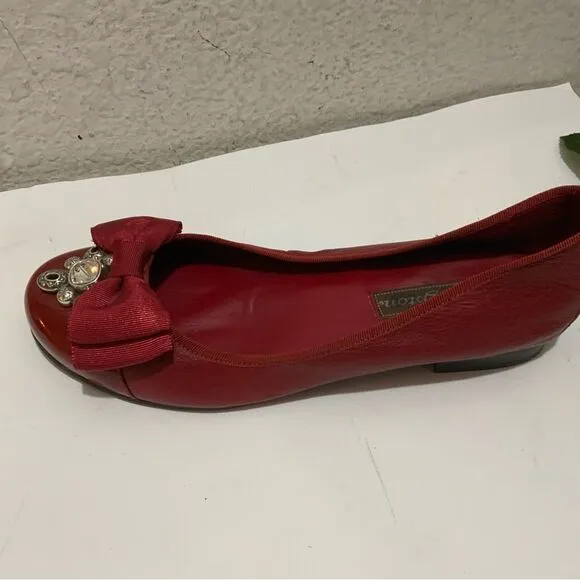 BRIGHTON RED LEATHER BALLET FLATS BOW Sz 7.5
