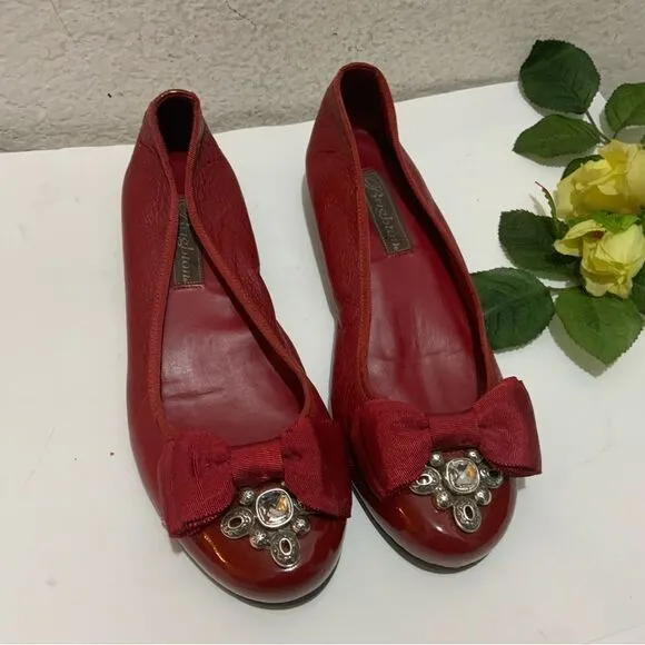 BRIGHTON RED LEATHER BALLET FLATS BOW Sz 7.5