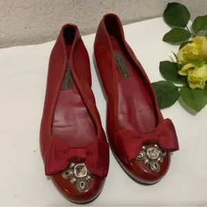 BRIGHTON RED LEATHER BALLET FLATS BOW Sz 7.5