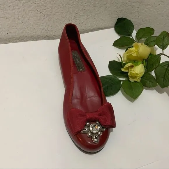 BRIGHTON RED LEATHER BALLET FLATS BOW Sz 7.5