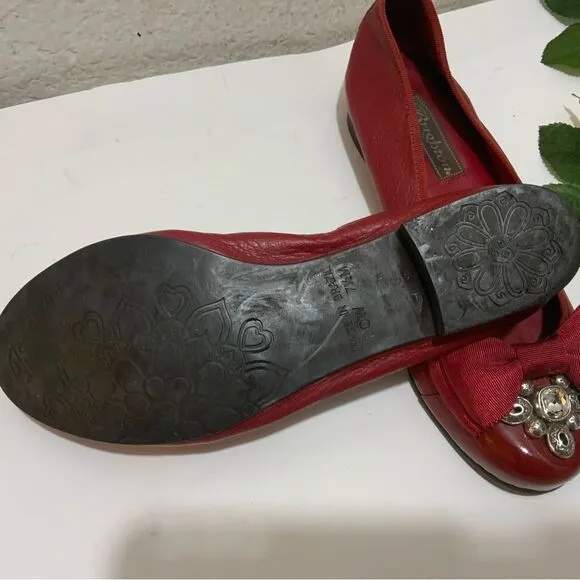 BRIGHTON RED LEATHER BALLET FLATS BOW Sz 7.5