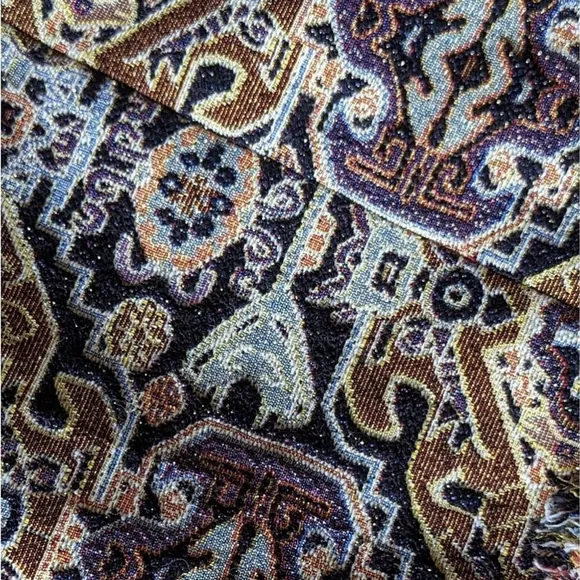 Brocade Southwestern Fringe Trim Metallic Jacquard Topper Tapestry Jacket Sz XL