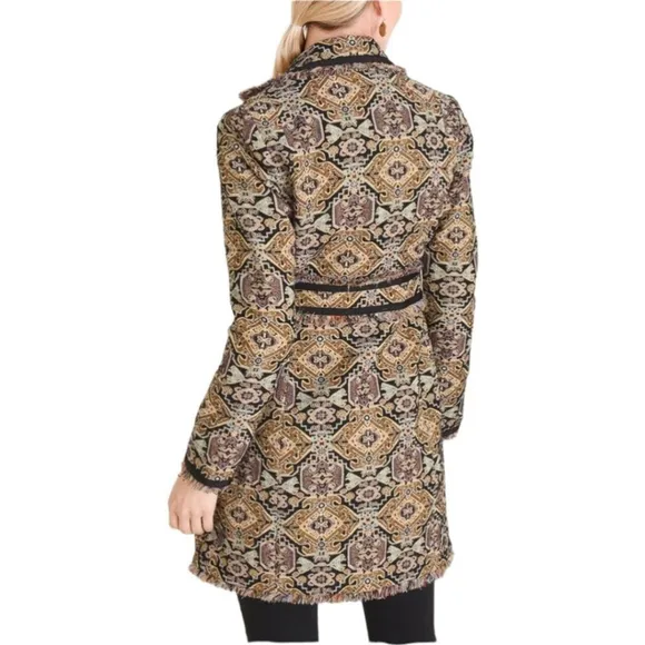 Brocade Southwestern Fringe Trim Metallic Jacquard Topper Tapestry Jacket Sz XL