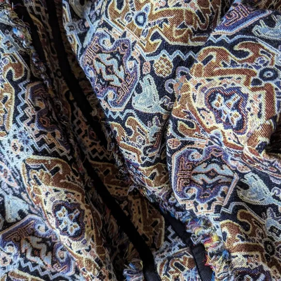 Brocade Southwestern Fringe Trim Metallic Jacquard Topper Tapestry Jacket Sz XL
