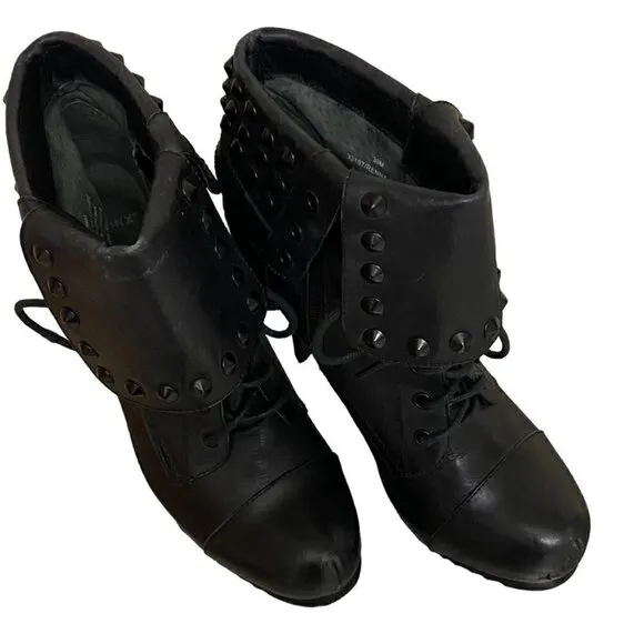 Bronx Renna Gade Studded Black Leather Heeled Boots