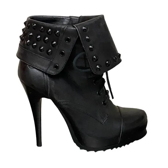 Bronx Renna Gade Studded Black Leather Heeled Boots