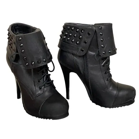 Bronx Renna Gade Studded Black Leather Heeled Boots
