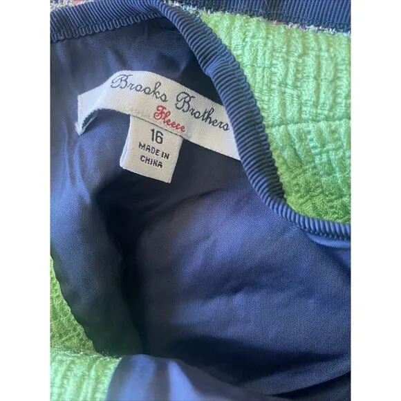 Brooks Brothers Fleece Girls 16 Green Textured Dress Classic Derby