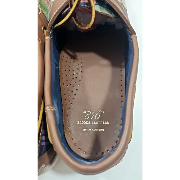 Brooks Brothers&quot;346&quot; ~Men's Size 11.5 D~ Plaid Print Boat Shoes MULTICOLOR.