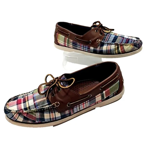 Brooks Brothers&quot;346&quot; ~Men's Size 11.5 D~ Plaid Print Boat Shoes MULTICOLOR.