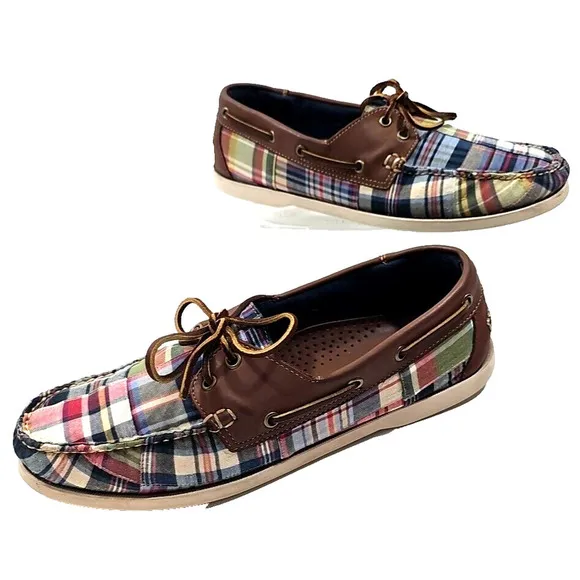 Brooks Brothers&quot;346&quot; ~Men's Size 11.5 D~ Plaid Print Boat Shoes MULTICOLOR.