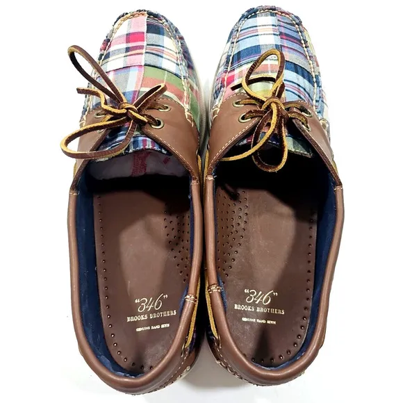 Brooks Brothers&quot;346&quot; ~Men's Size 11.5 D~ Plaid Print Boat Shoes MULTICOLOR.