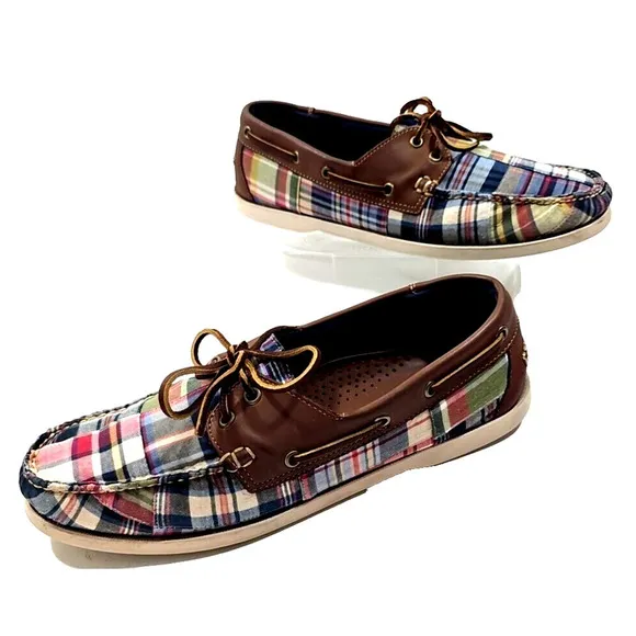 Brooks Brothers&quot;346&quot; ~Men's Size 11.5 D~ Plaid Print Boat Shoes MULTICOLOR.
