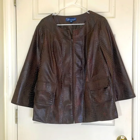 Brown &amp; Black Snakeskin Pattern Zip-Up Jacket Size 1X Plus Size