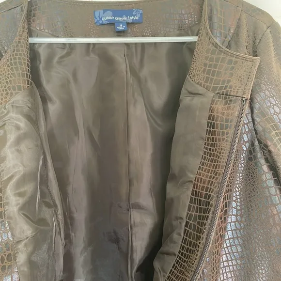 Brown &amp; Black Snakeskin Pattern Zip-Up Jacket Size 1X Plus Size