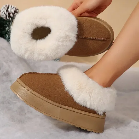 Brown Fashionable Women's Suede Shearling Ankle Moccasins