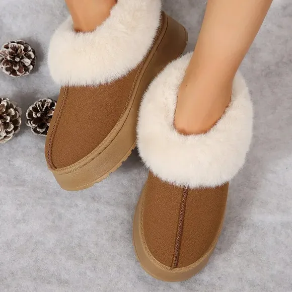 Brown Fashionable Women's Suede Shearling Ankle Moccasins