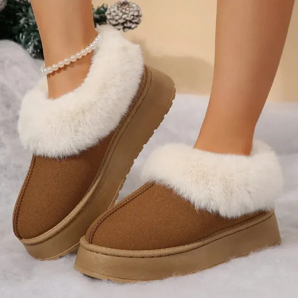 Brown Fashionable Women's Suede Shearling Ankle Moccasins