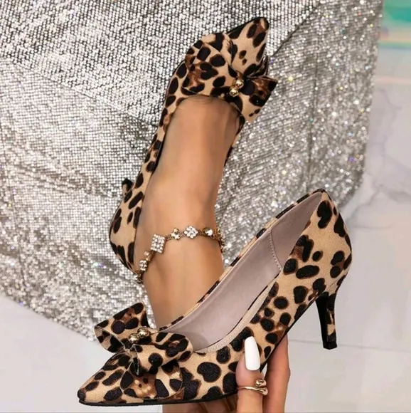 Brown High Heels Shoes, Suede Leopard Print Pointed Toe Stilettos, Professional