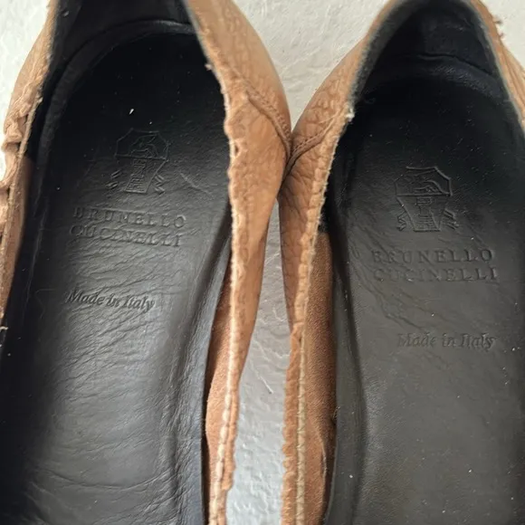 Brunello Cucinelli Leather Ballerina Flats with Silver Meche 36