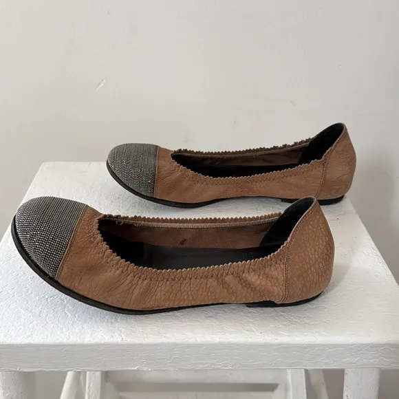 Brunello Cucinelli Leather Ballerina Flats with Silver Meche 36
