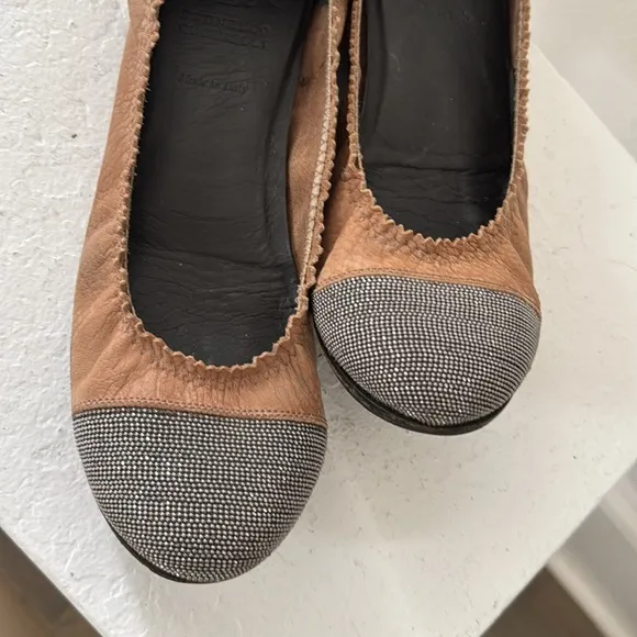 Brunello Cucinelli Leather Ballerina Flats with Silver Meche 36