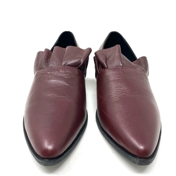 Bueno Burcu leather ruffle flats Merlot