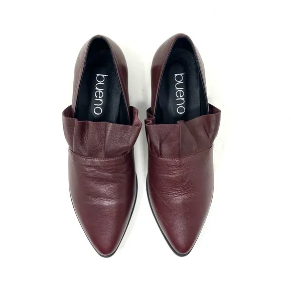Bueno Burcu leather ruffle flats Merlot