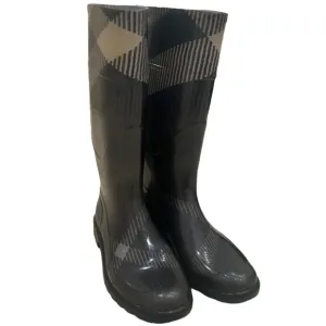 BURBERRY CHARCOAL Gray Wellington / NOVA CHECK Tall Rain Boots Size 37 Gorpcore