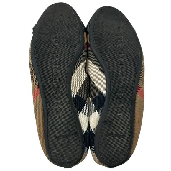 Burberry Heritage House Check Shipley Leather Ballet Flats Womens 36.5 / US 6.5