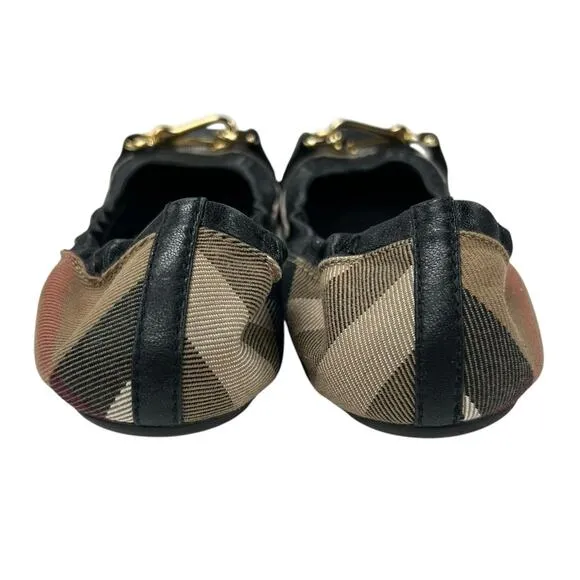 Burberry Heritage House Check Shipley Leather Ballet Flats Womens 36.5 / US 6.5