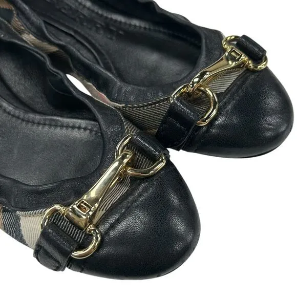 Burberry Heritage House Check Shipley Leather Ballet Flats Womens 36.5 / US 6.5