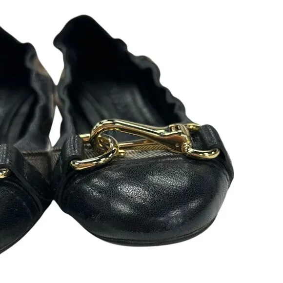 Burberry Heritage House Check Shipley Leather Ballet Flats Womens 36.5 / US 6.5
