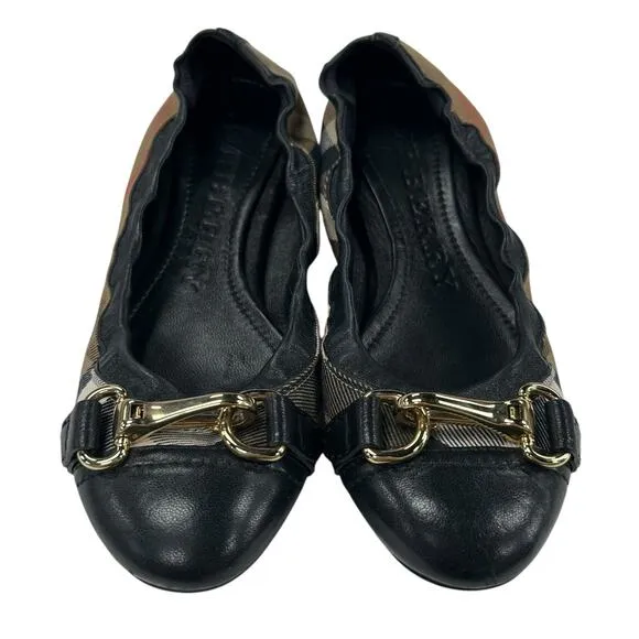 Burberry Heritage House Check Shipley Leather Ballet Flats Womens 36.5 / US 6.5