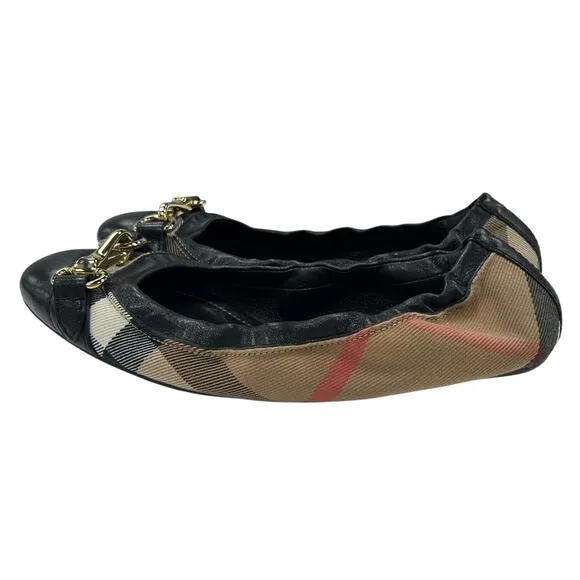 Burberry Heritage House Check Shipley Leather Ballet Flats Womens 36.5 / US 6.5