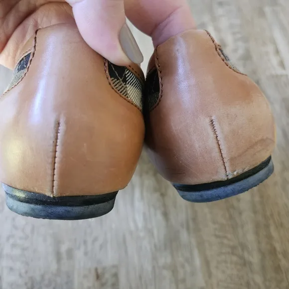 Burberry House Nova Check Quilted Pattern Buckle Leather Canvas Flats